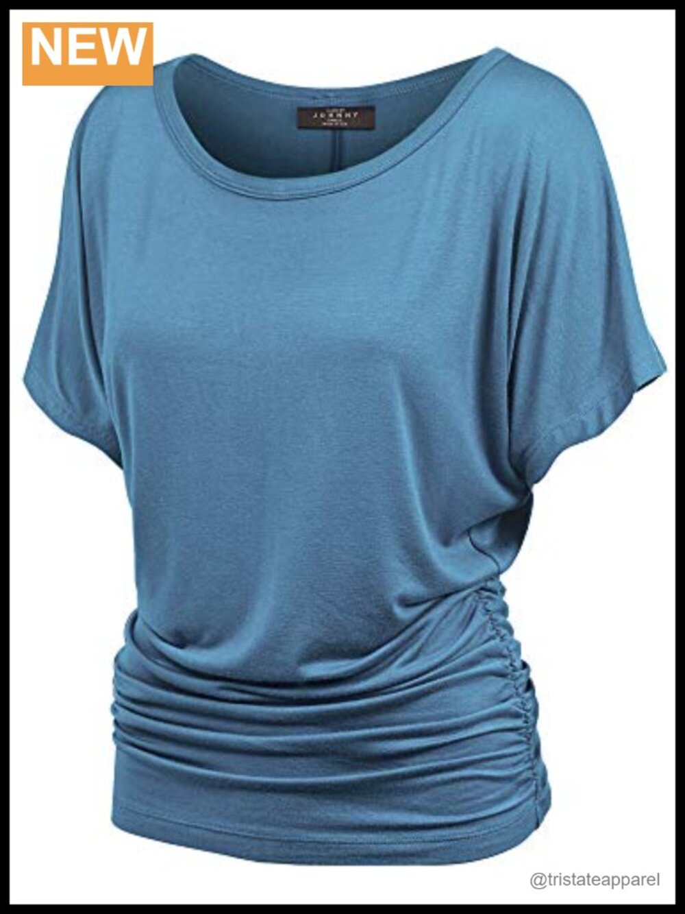 Made By Johnny Women's Dolman Short Sleeve Boat Neck Top with Side Shirring